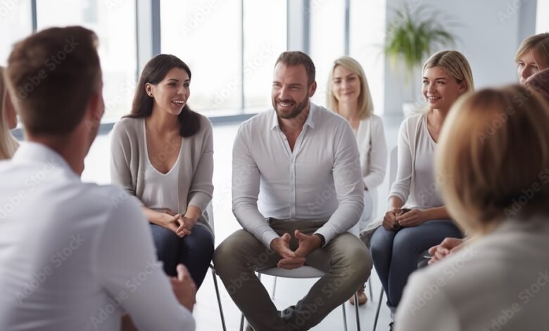 A Group of People Sitting in a Circle Talking