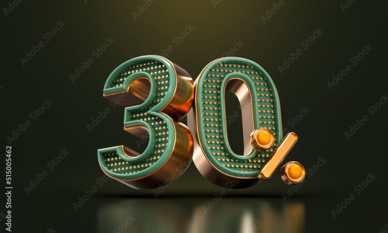 gold luxury 30 percent of number discount template background 3d render concept for sale promotion