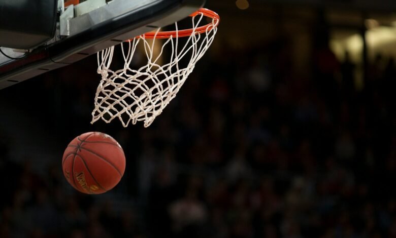 ball under basketball ring