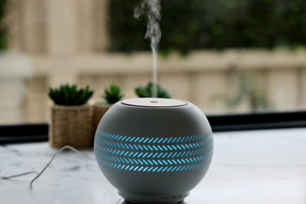A bluetooth speaker sitting on top of a table