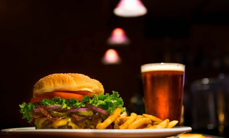 burger and fries on plate
